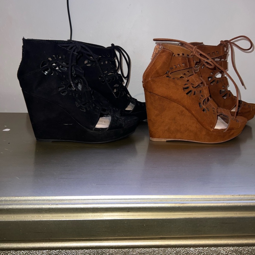 Stylish Black and Brown Women's Lace-Up Sandals 2 pair Bundle